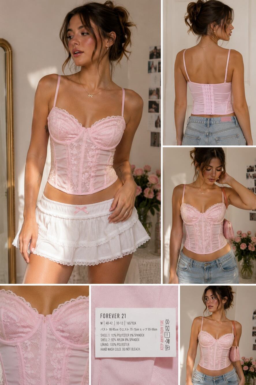 Forever 21 Pink Lace Bustier Corset Top Underwire Y2K Coquette Medium